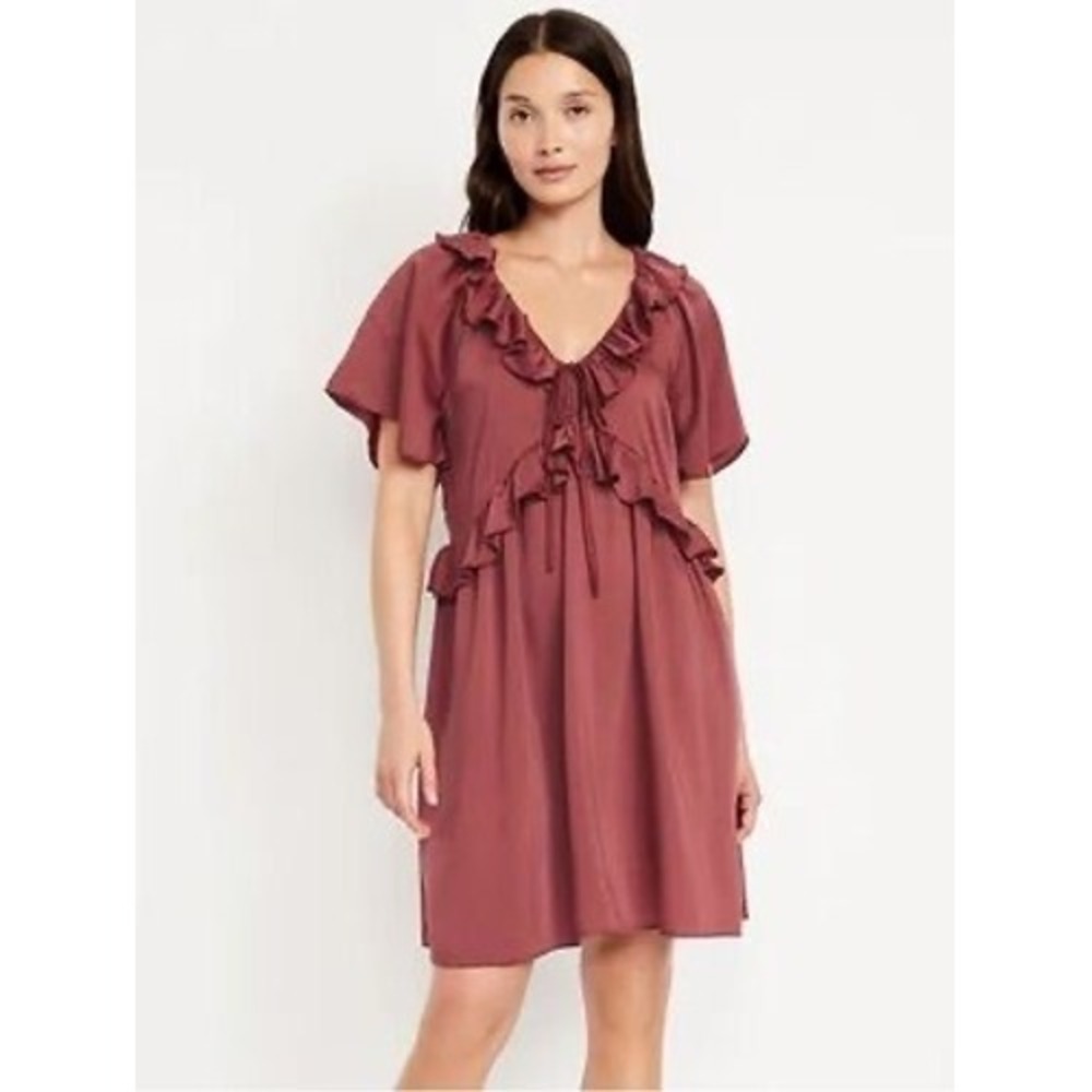 Old Navy Satin Ruffle Mini Dress Womens Size XL Berry Pink Coquette Aesthetic